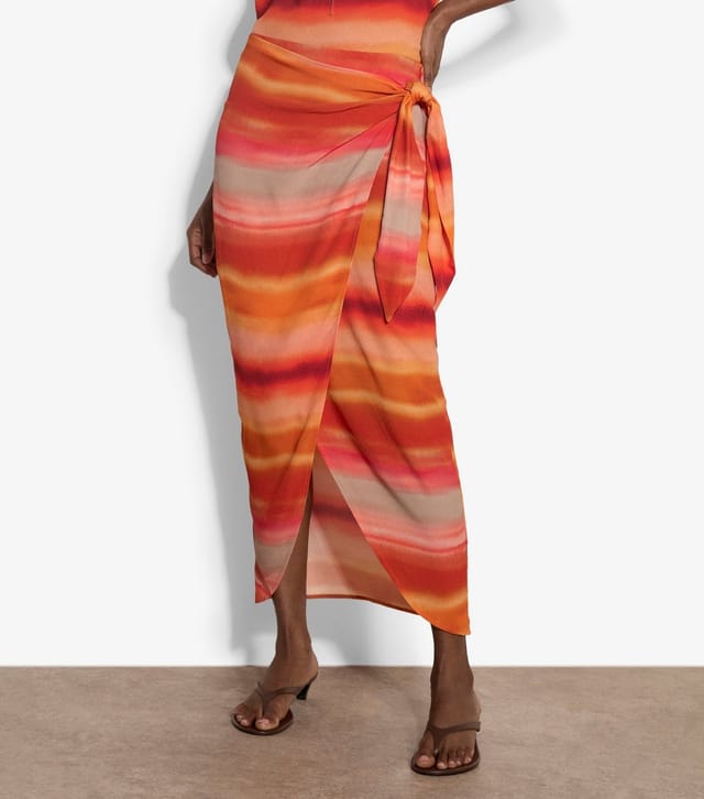 Apricot Women's Orange Watercolour Stripe Wrap Midi Skirt Apricot New Look - 2