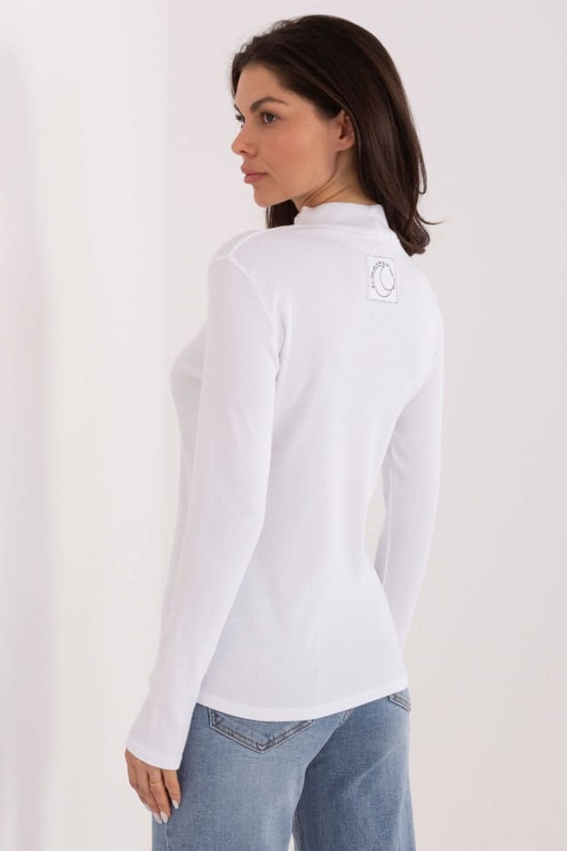 Love Lace Love Lace Women's Ribbed Cotton Elastane Turtleneck Sleeve Blouse in White - 3