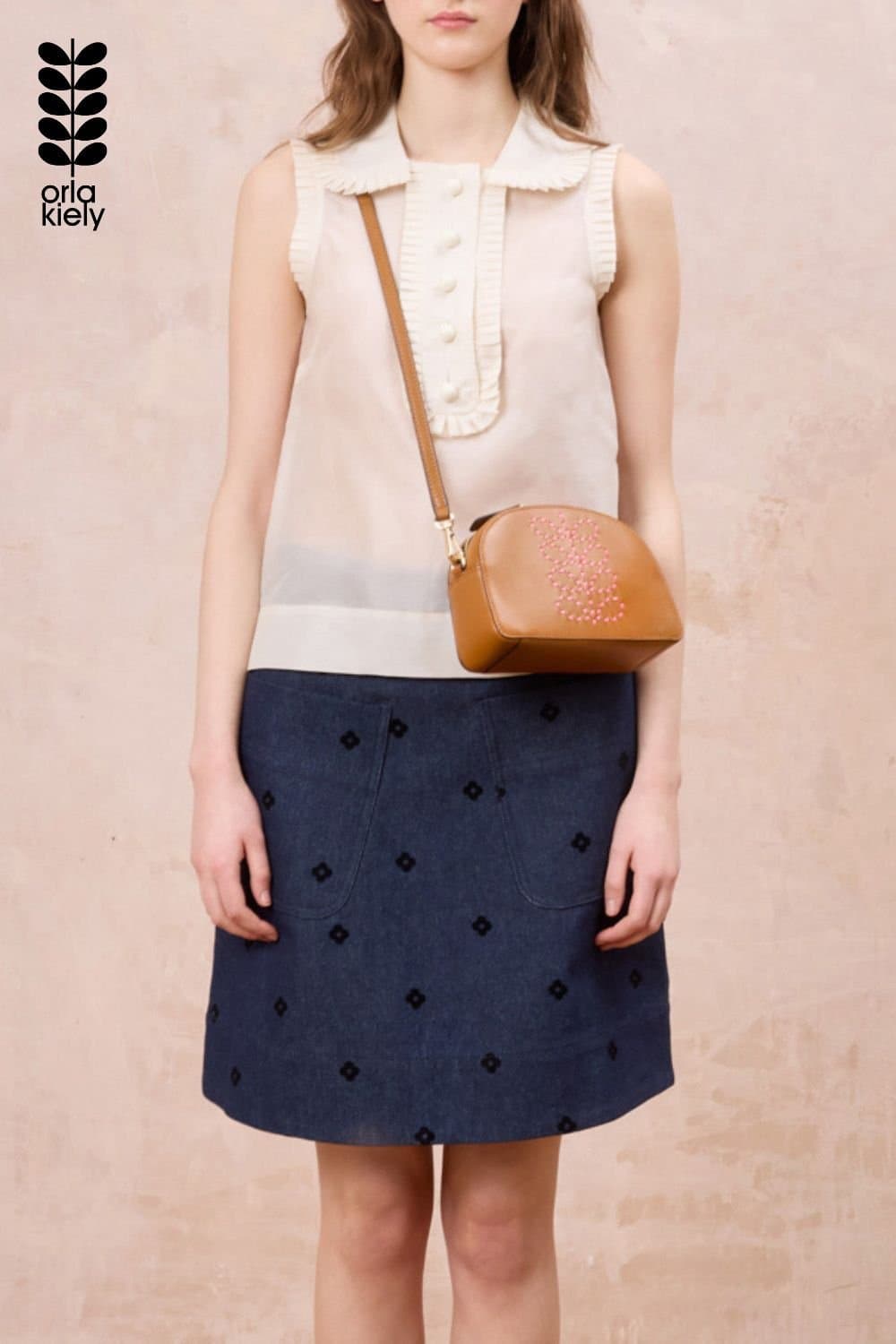 Orla Kiely Orla Kiely Women's Babaluna Leather Crossbody - Whipstitch Stem Tan in Brown