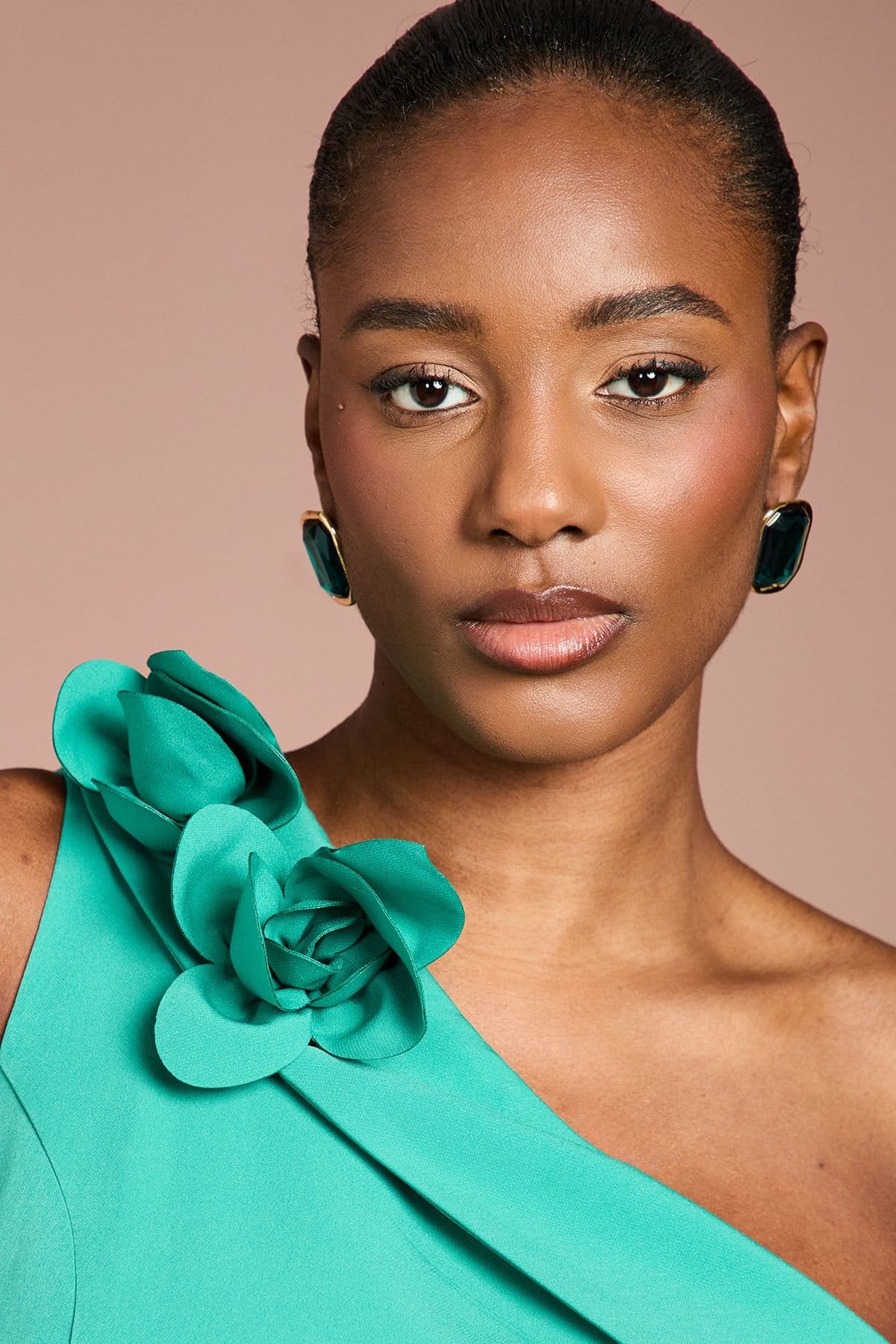 Coast Coast Women's One Shoulder Corsage Ruffle Crepe Midi Dress in Teal - 4