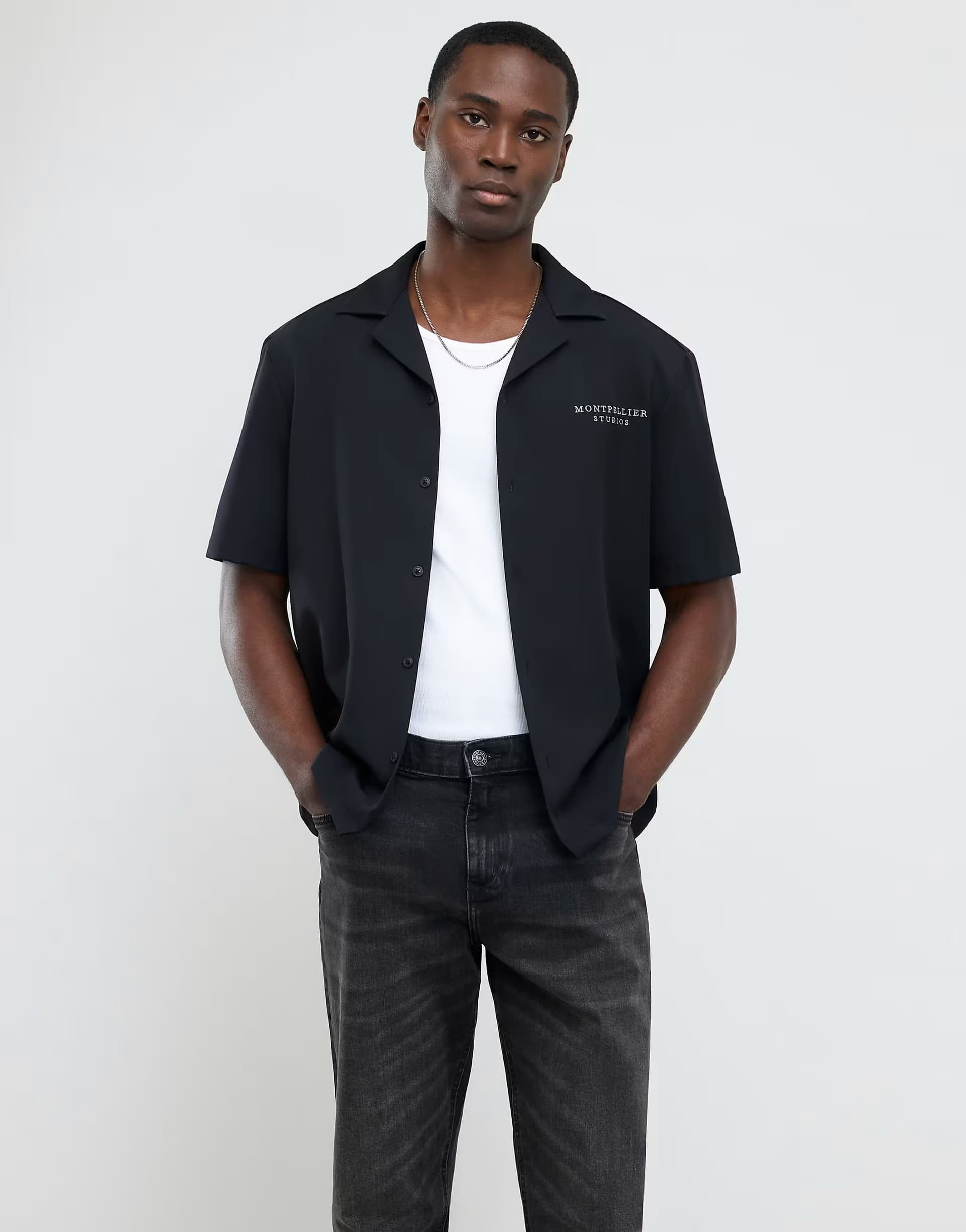 ASOS River Island Regular fit montpellier studios shirt in black