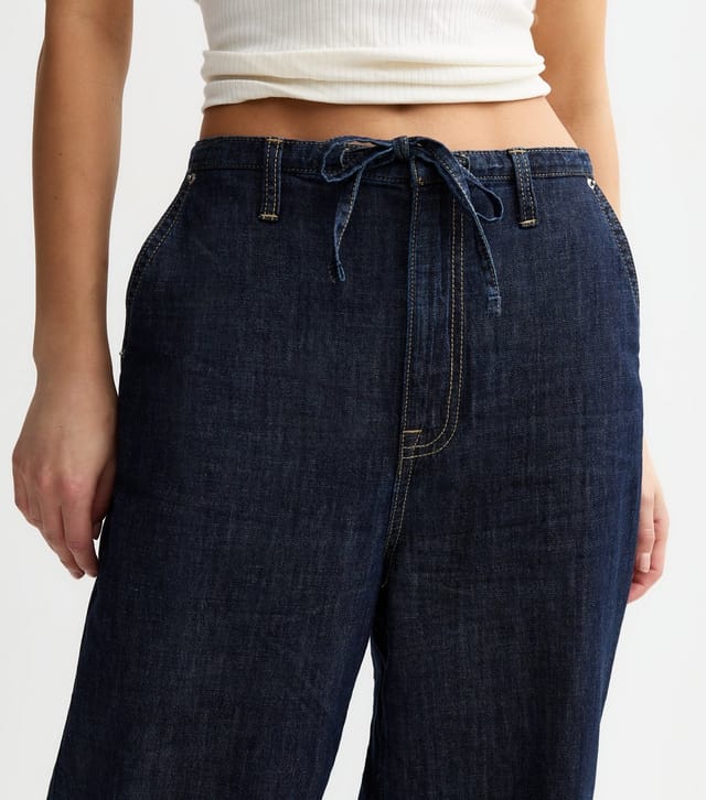 New Look Women's Navy Drawstring Waist Wide Leg Denim Trousers New Look - 2