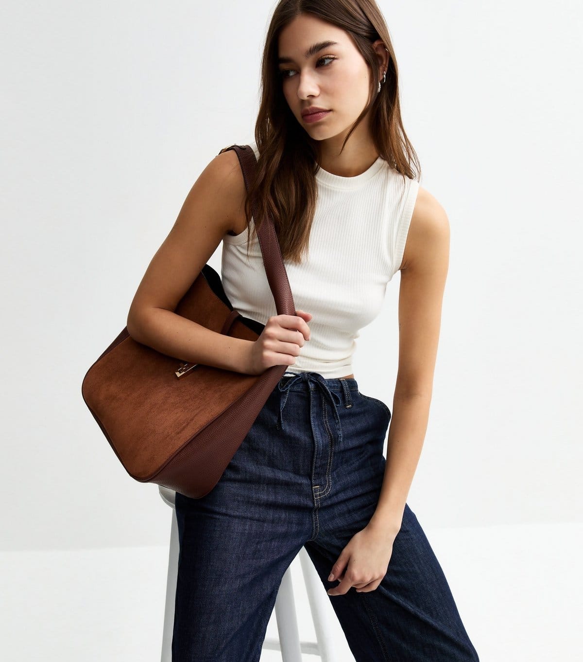 New Look Women's Navy Drawstring Waist Wide Leg Denim Trousers New Look - 4