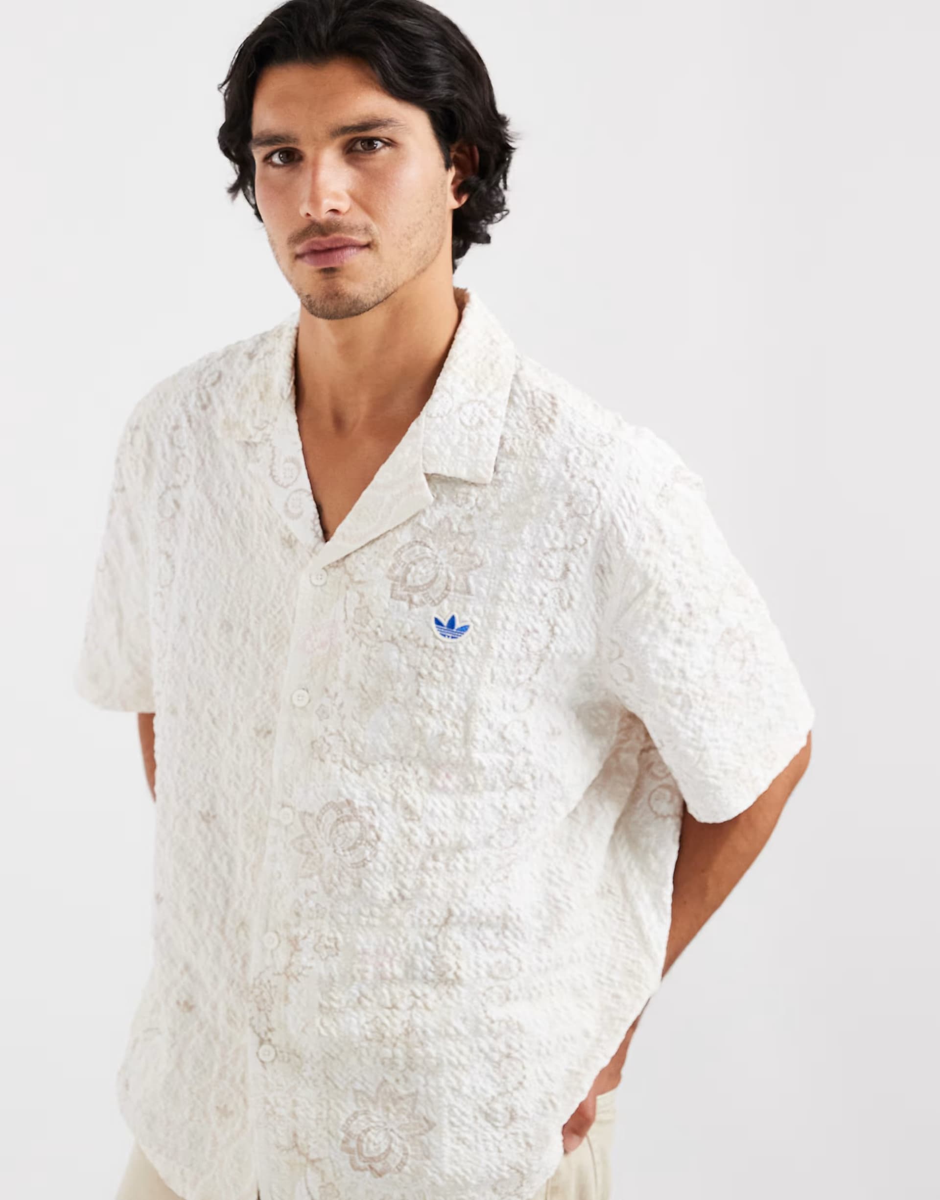 ASOS Adidas Originals Off White Floral Seersucker Resort Shirt