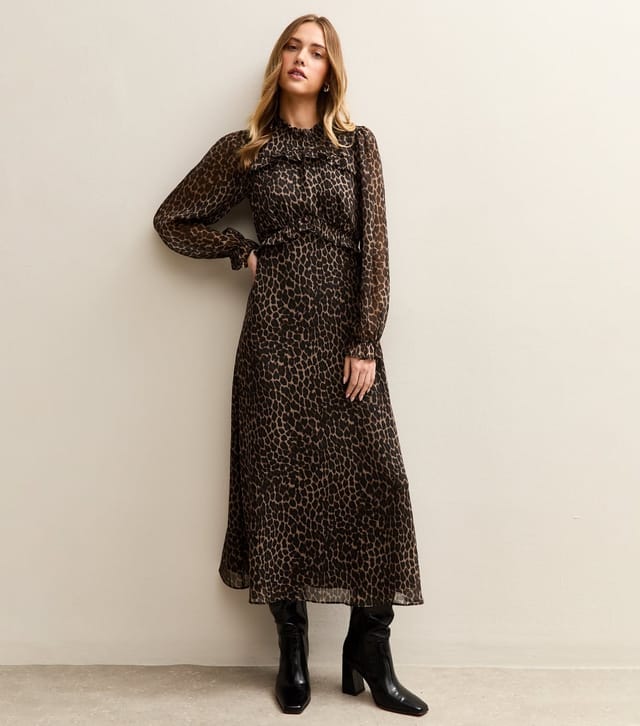 New Look Women's Brown Chiffon Animal Print Ruffled Midi Dress New Look - 2