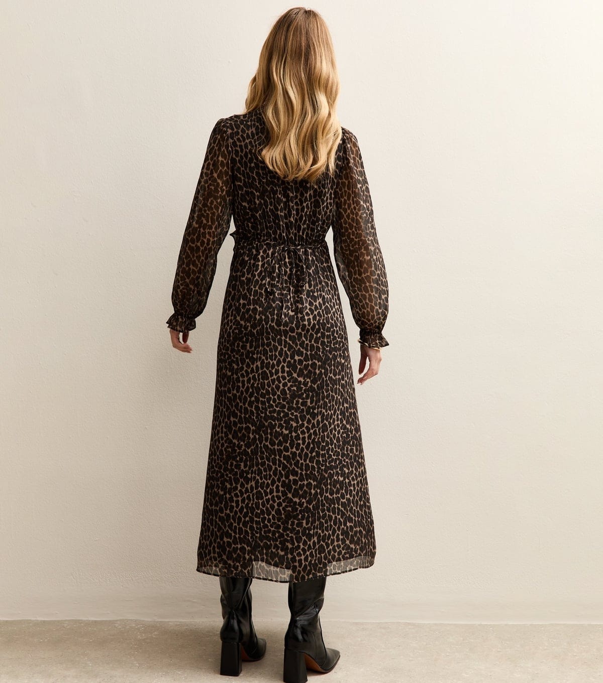 New Look Women's Brown Chiffon Animal Print Ruffled Midi Dress New Look - 4