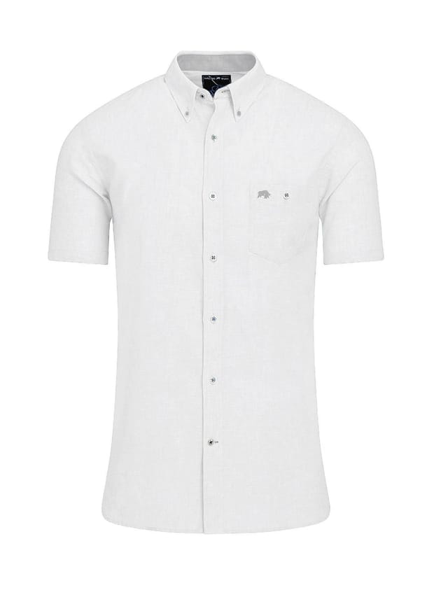 raging bull Raging Bull Men's Short Sleeve Classic Linen Shirt in White - 2
