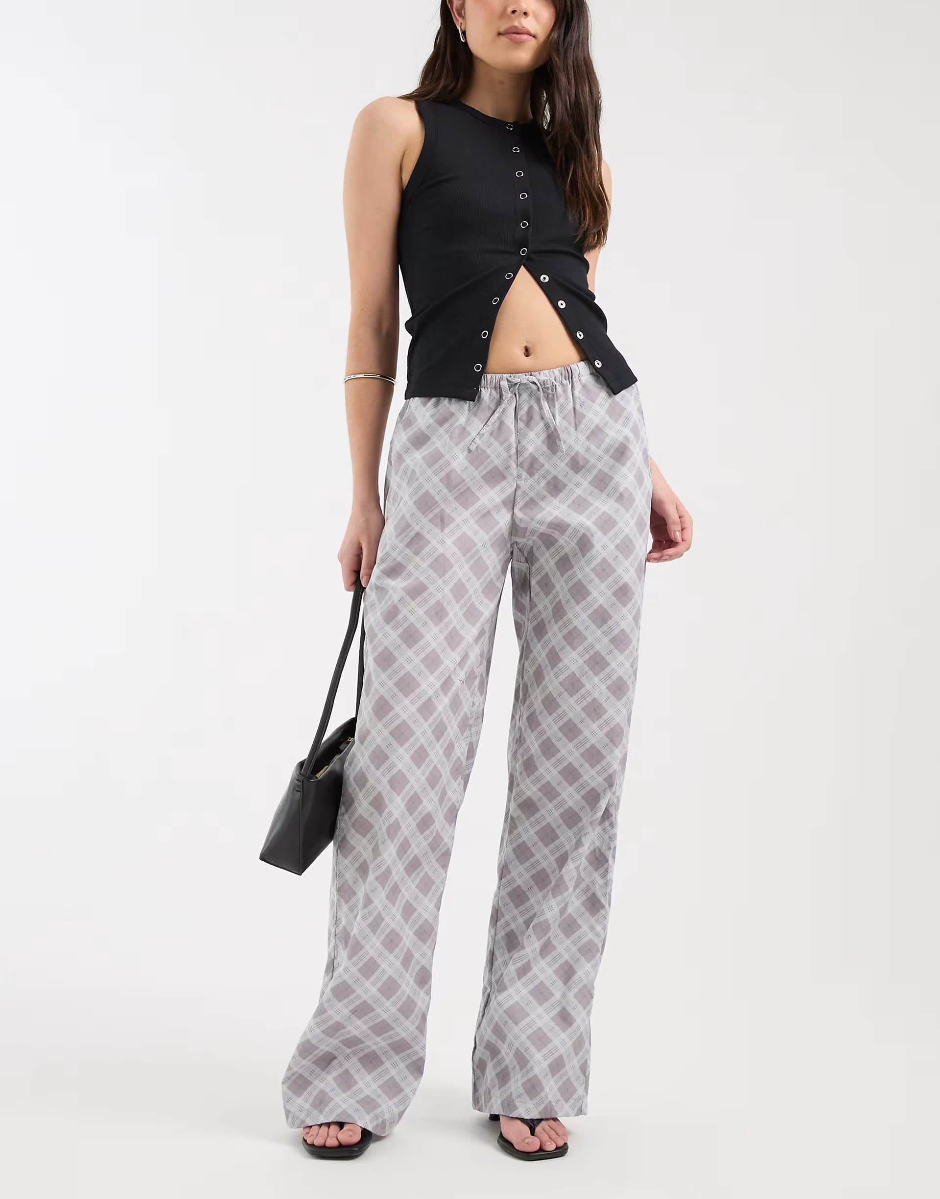 ASOS Motel Lirura relaxed trousers in grey check