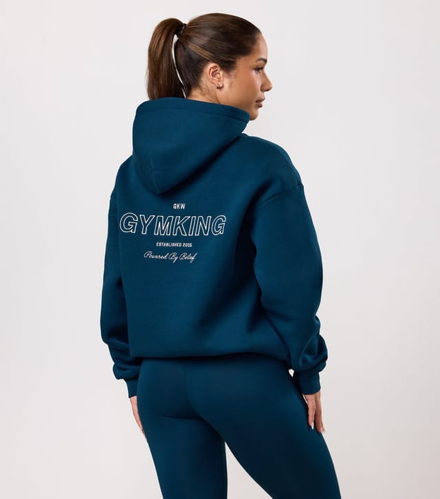 Gym King Women's Dark Blue Logo Print Oversized Hoodie Gym King New Look - 3