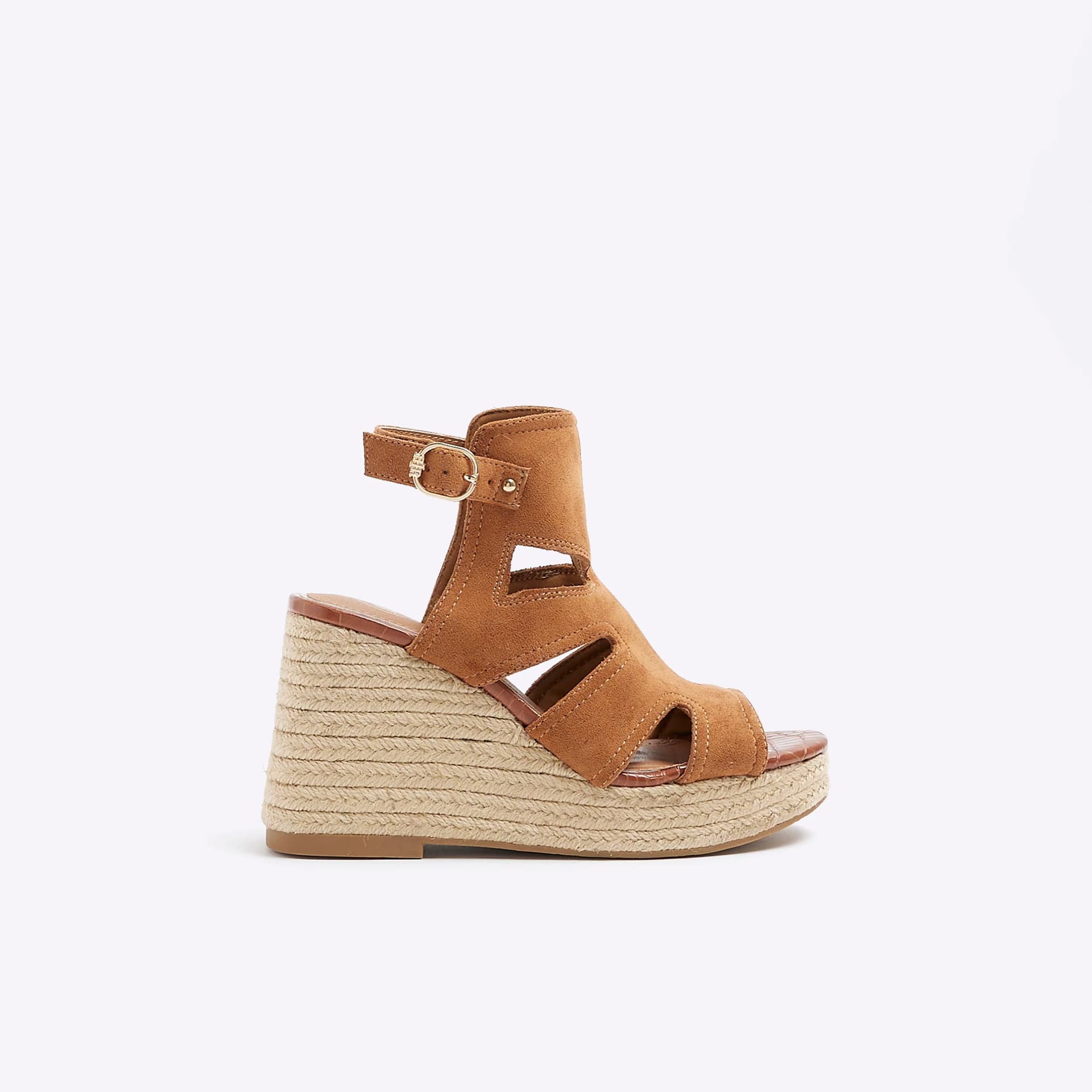 River Island River Island Womens Brown Suedette Cut Out Wedge Sandals