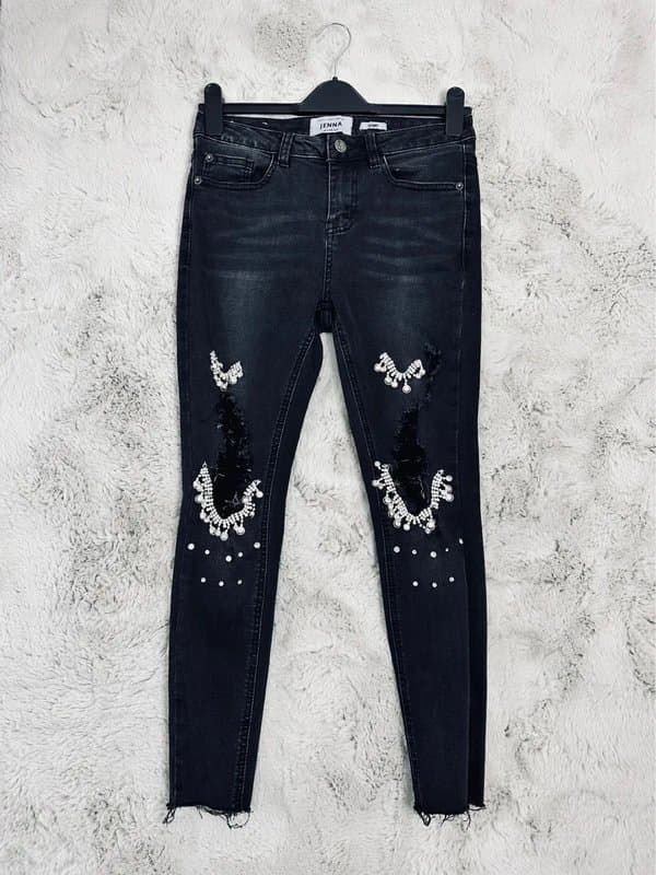 New Look New Look Black Rhinestone Distressed Skinny Jeans | Distressed Black Denim | UK 10 Petite