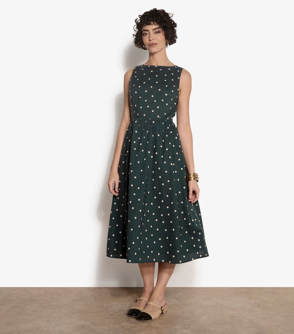 Apricot Women's Green Cotton Polka Dot Print Midi Dress Apricot New Look