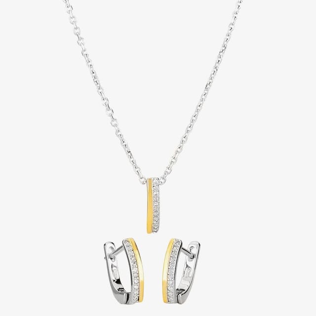 T.H.Baker T.H.Baker Women's Two-Tone Cubic Zirconia Bar Pendant & Earring Set SET13567 in Gold - 2