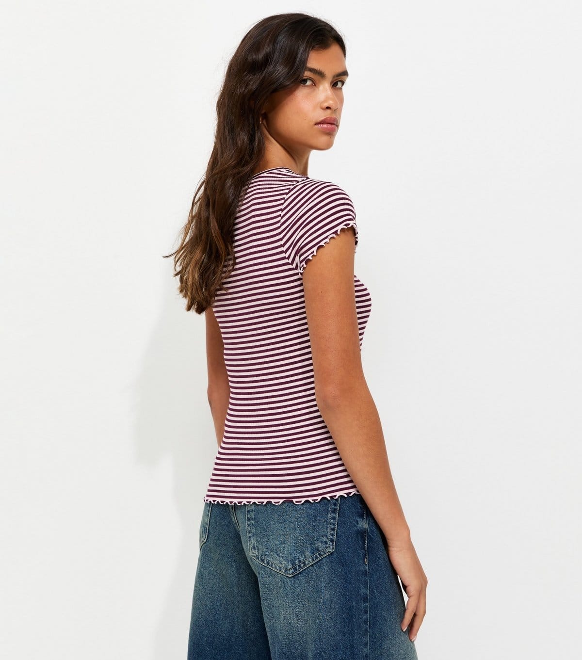 New Look Women's Burgundy Striped Ribbed Babylock T-Shirt New Look - 4