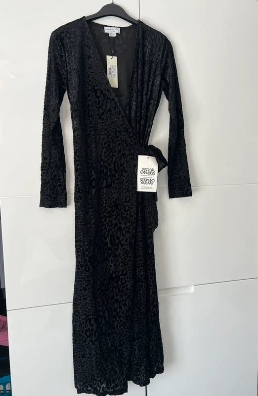 Never Fully Dressed Black Leopard Wrap Dress