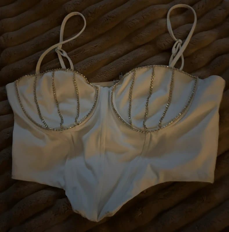 Bershka White Embellished Bustier Corset - Size S