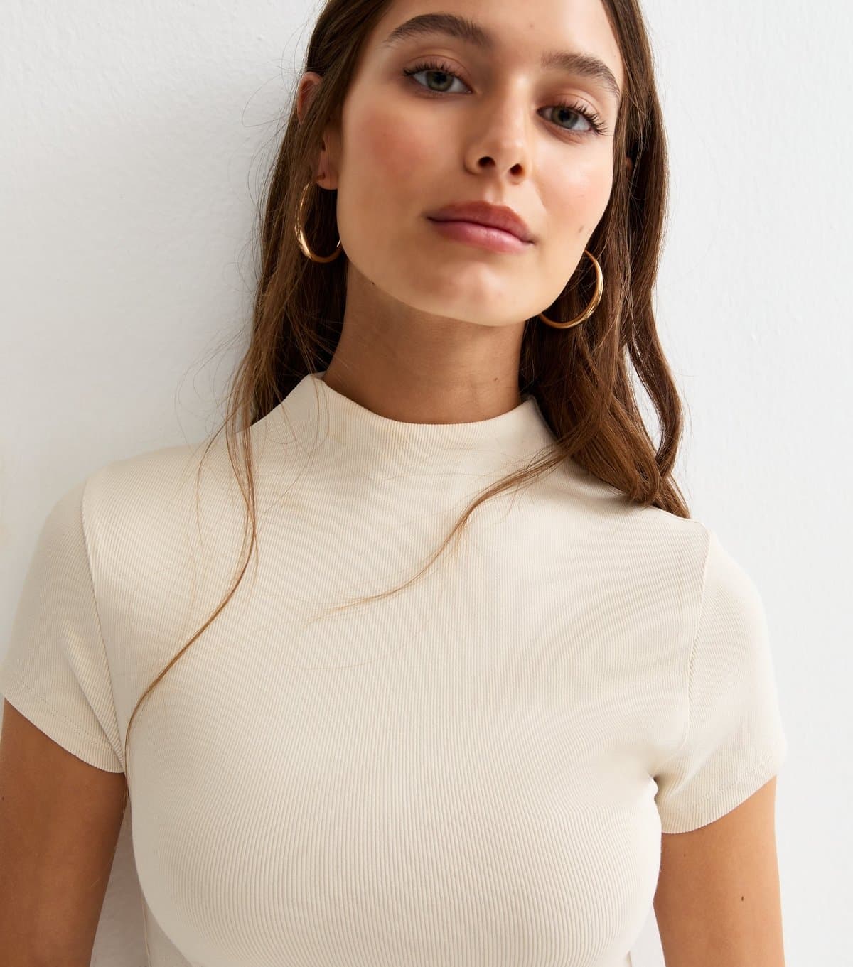 New Look Women's Premium Off White Ribbed Grown On Sleeves Top New Look