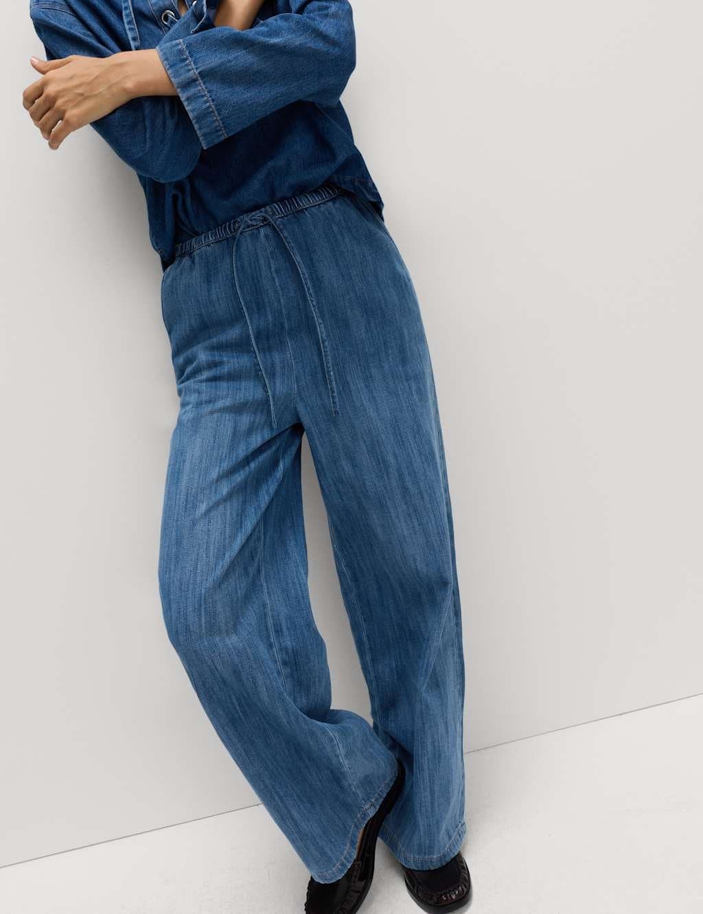 Marks & Spencer M&S Medium Indigo Denim Wide-Leg Trousers