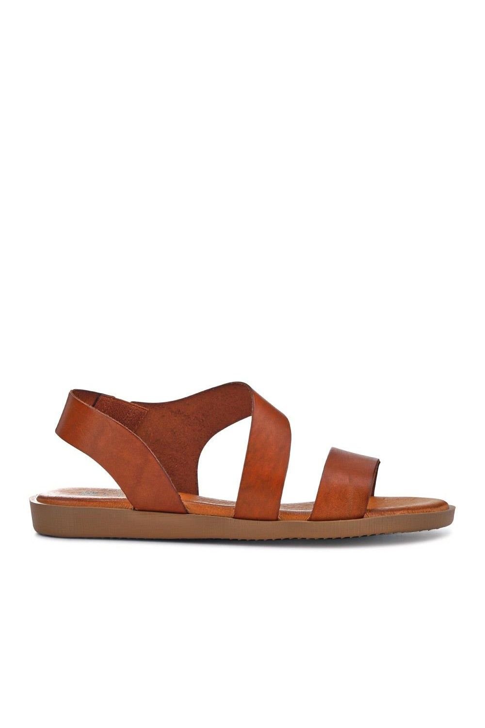 Pavers Pavers Women's Elasticated Leather Sandals in Tan - 2