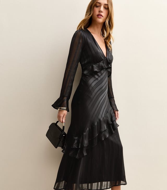 New Look Women's Black Satin Striped Midi Dress New Look - 3