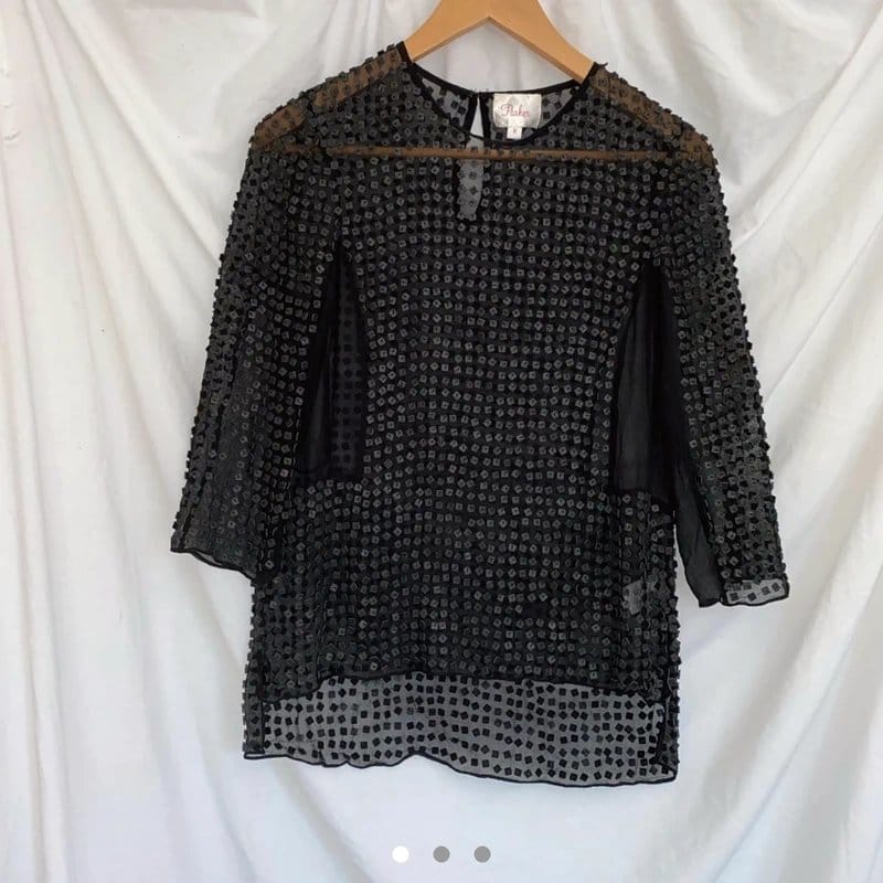 Parker Black Sequin Blouse Size Medium