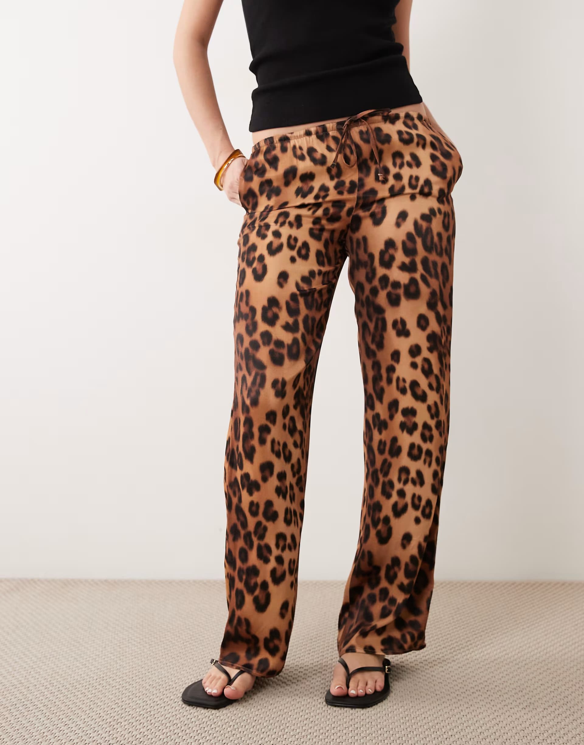 ASOS ASOS DESIGN satin wide leg pull on trouser in leopard print