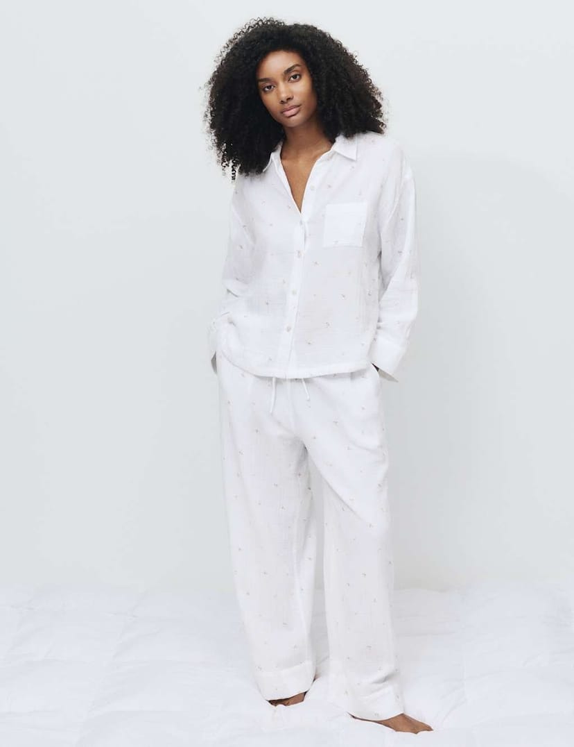 Marks & Spencer M&S Pure Cotton Muslin Floral Pyjama Set White Mix - 1