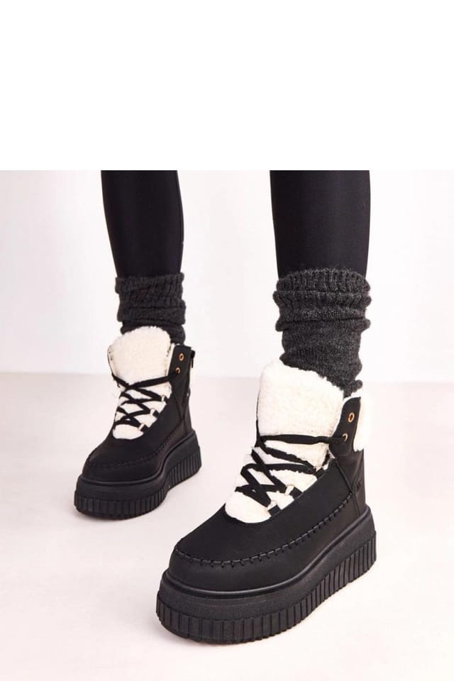 Love Lace Love Lace Women's Stylish Laced Sport Ankle Boots with Soft Warm Fur Lining in Black - 2