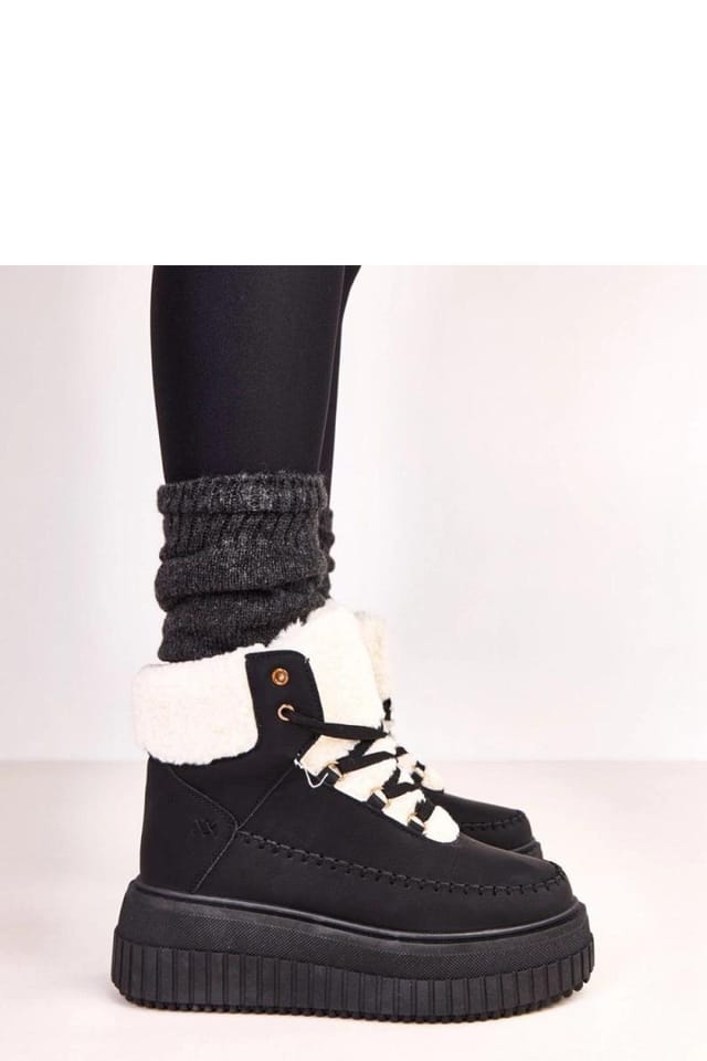 Love Lace Love Lace Women's Stylish Laced Sport Ankle Boots with Soft Warm Fur Lining in Black - 3
