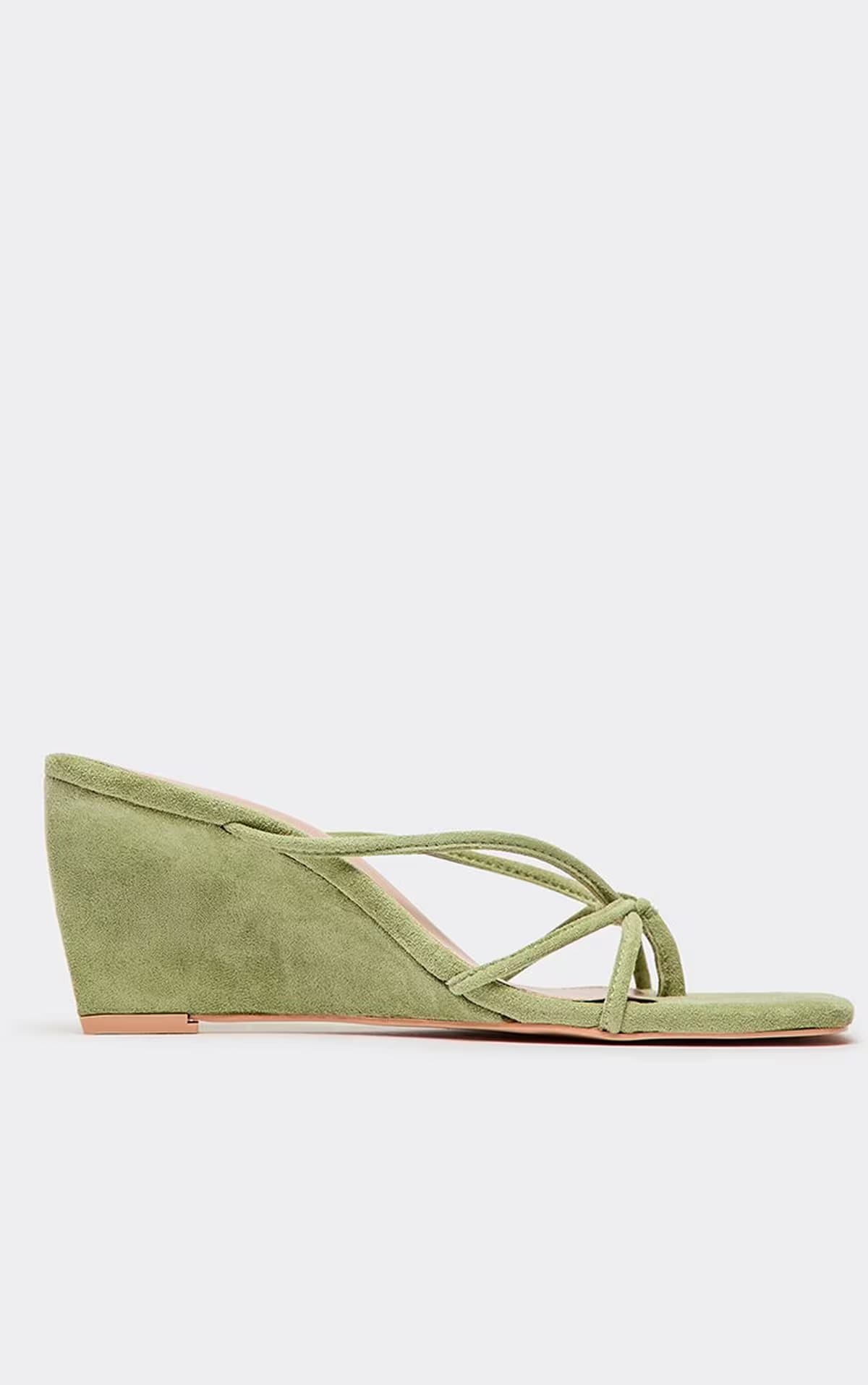 EGO Twyla Strappy Wedge Heeled Mule In Green Faux Suede, Women's Size UK 4