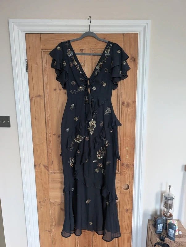 ASOS Navy Ruffle Sequin Dress