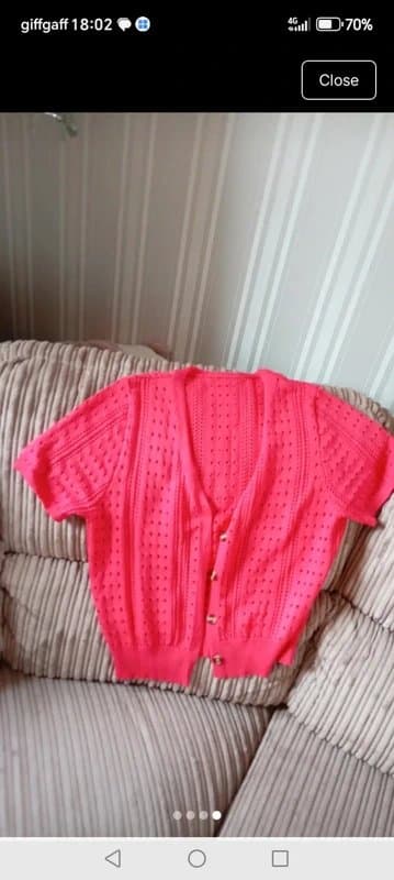 Vintage Dressing Ladies size large pink Shortsleeve crochet cardigan cover up