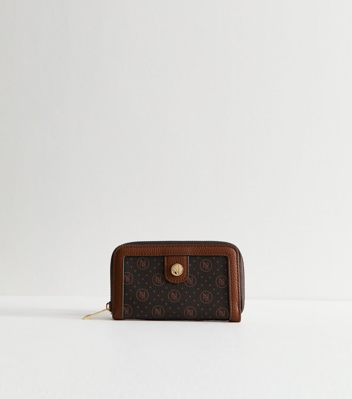 New Look Brown Faux Leather Monogram Purse New Look