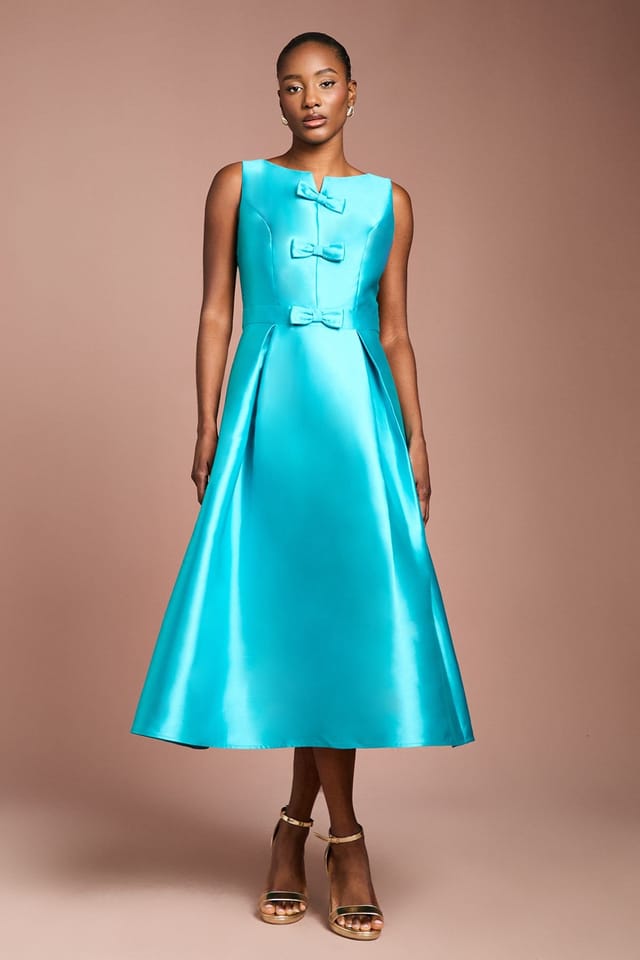Coast Coast Women's Bow Detail Full Skirt Midi Dress in Teal - 2