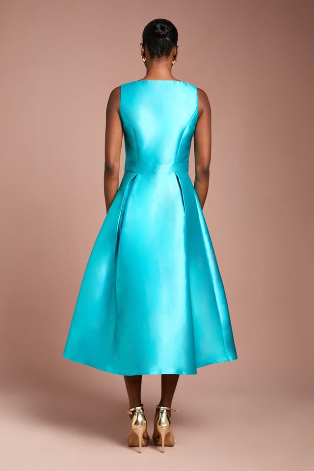 Coast Coast Women's Bow Detail Full Skirt Midi Dress in Teal - 3