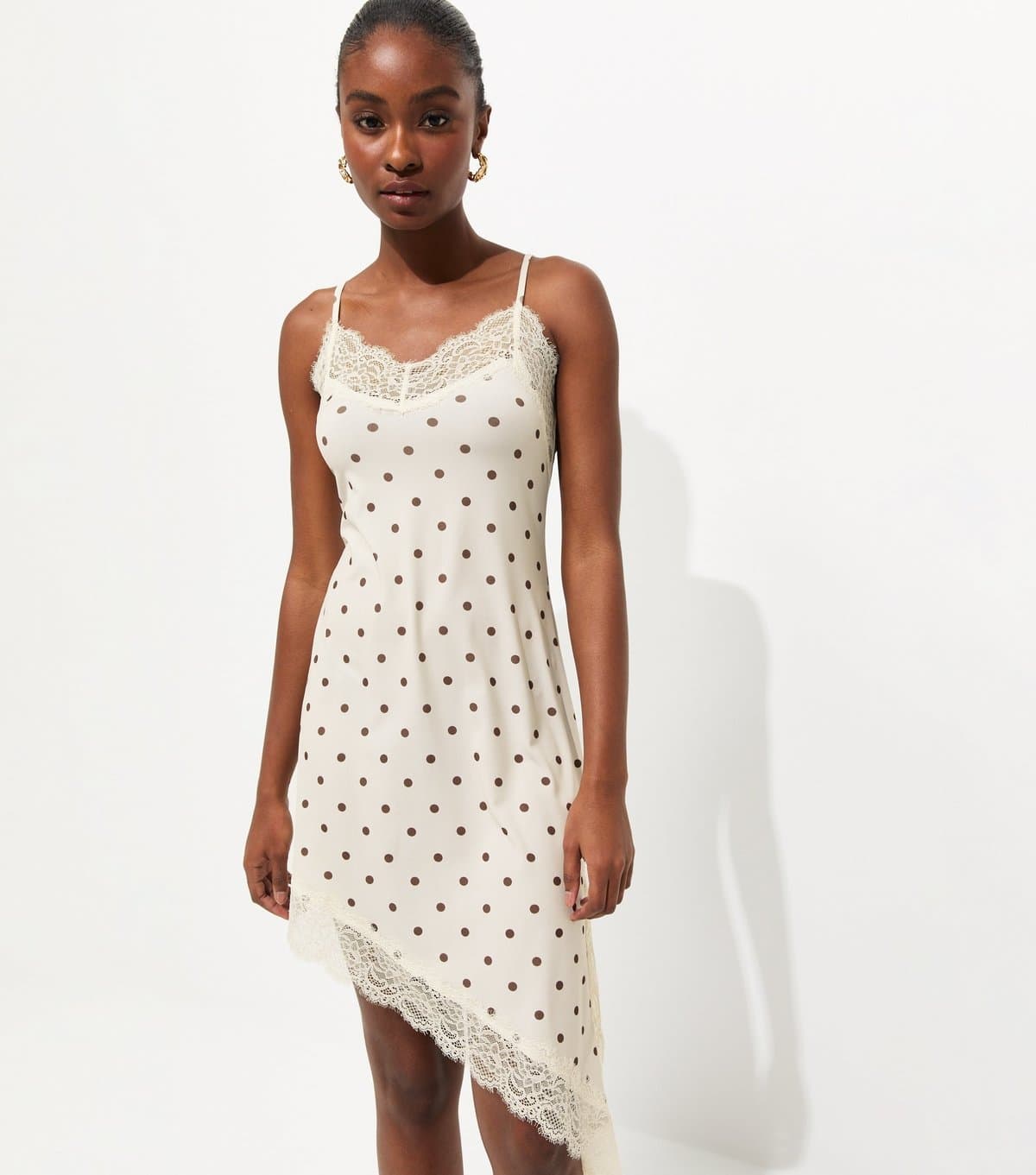 New Look Women's White Polka Dot Asymmetric Hem Mini Dress New Look