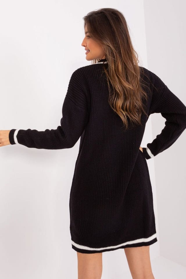 Love Lace Love Lace Women's Oversized Knit Sweater Dress with Heart Neck in Black - 3