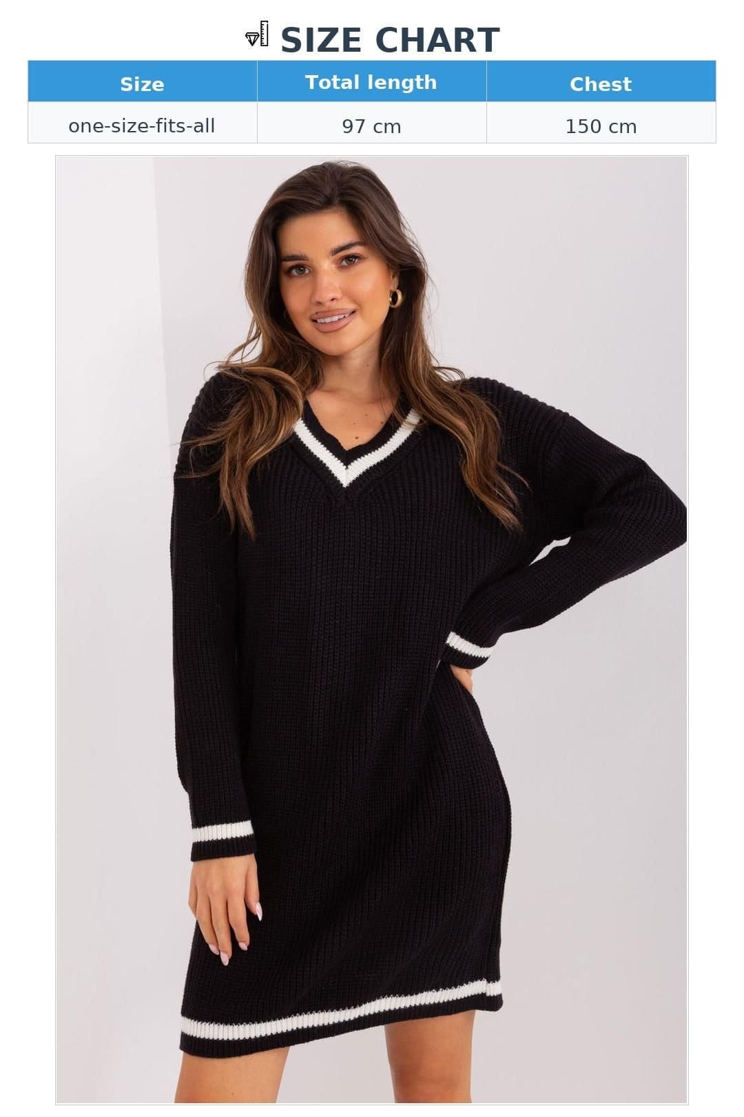Love Lace Love Lace Women's Oversized Knit Sweater Dress with Heart Neck in Black - 4