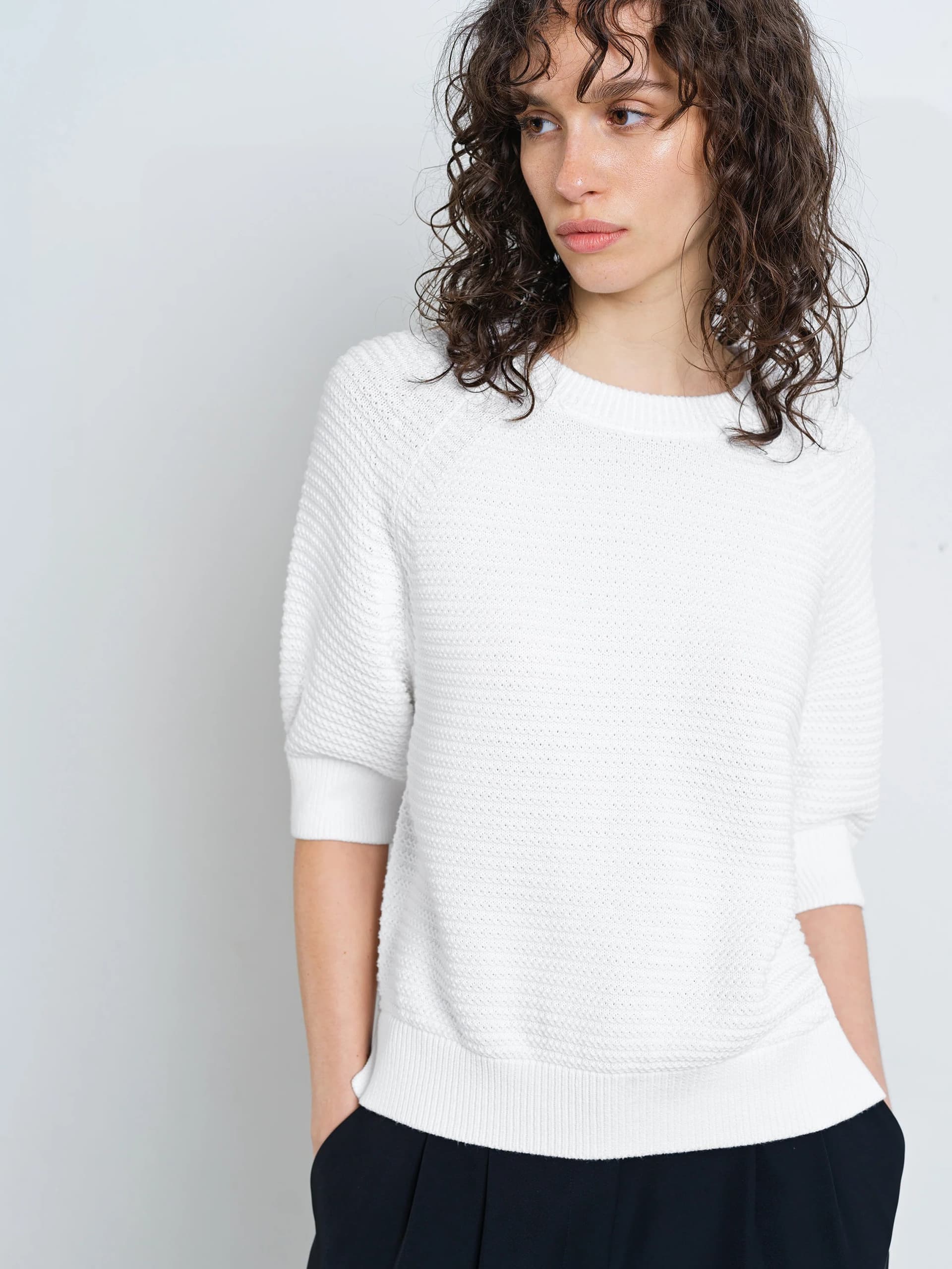 French Connection Lily Mozart Short Sleeve Purl Knit Jumper Summer White
