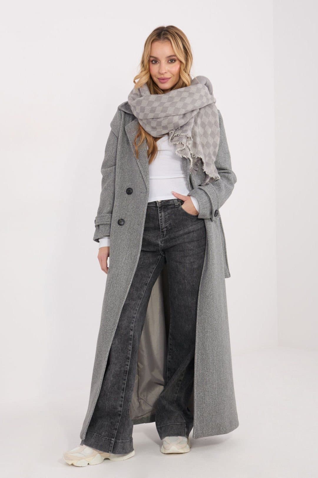 Love Lace Love Lace Grey Viscose Wool Geometric Scarf Shawl