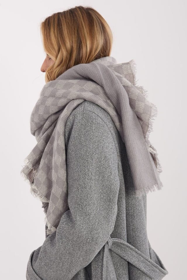 Love Lace Love Lace Women's Viscose Wool Geometric Scarf Shawl with Lightweight Fringe in Grey - 2