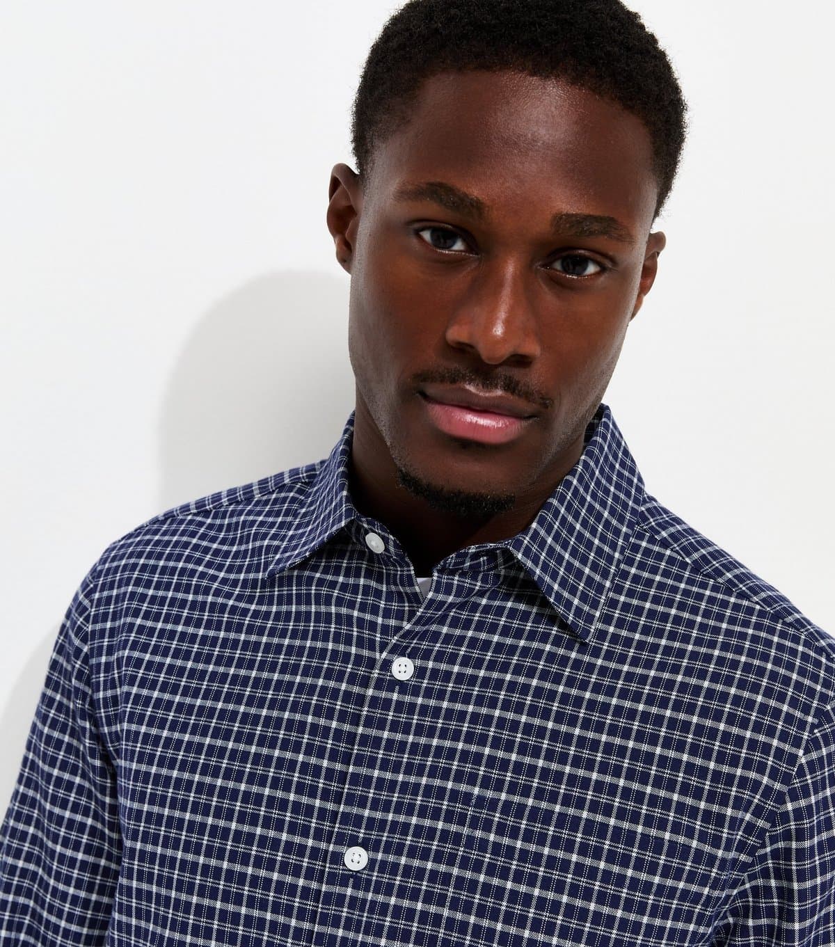 New Look Men's Blue Cotton Regular Fit Long Sleeve Checked Shirt New Look