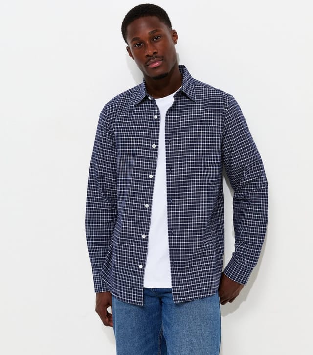 New Look Men's Blue Cotton Regular Fit Long Sleeve Checked Shirt New Look - 2