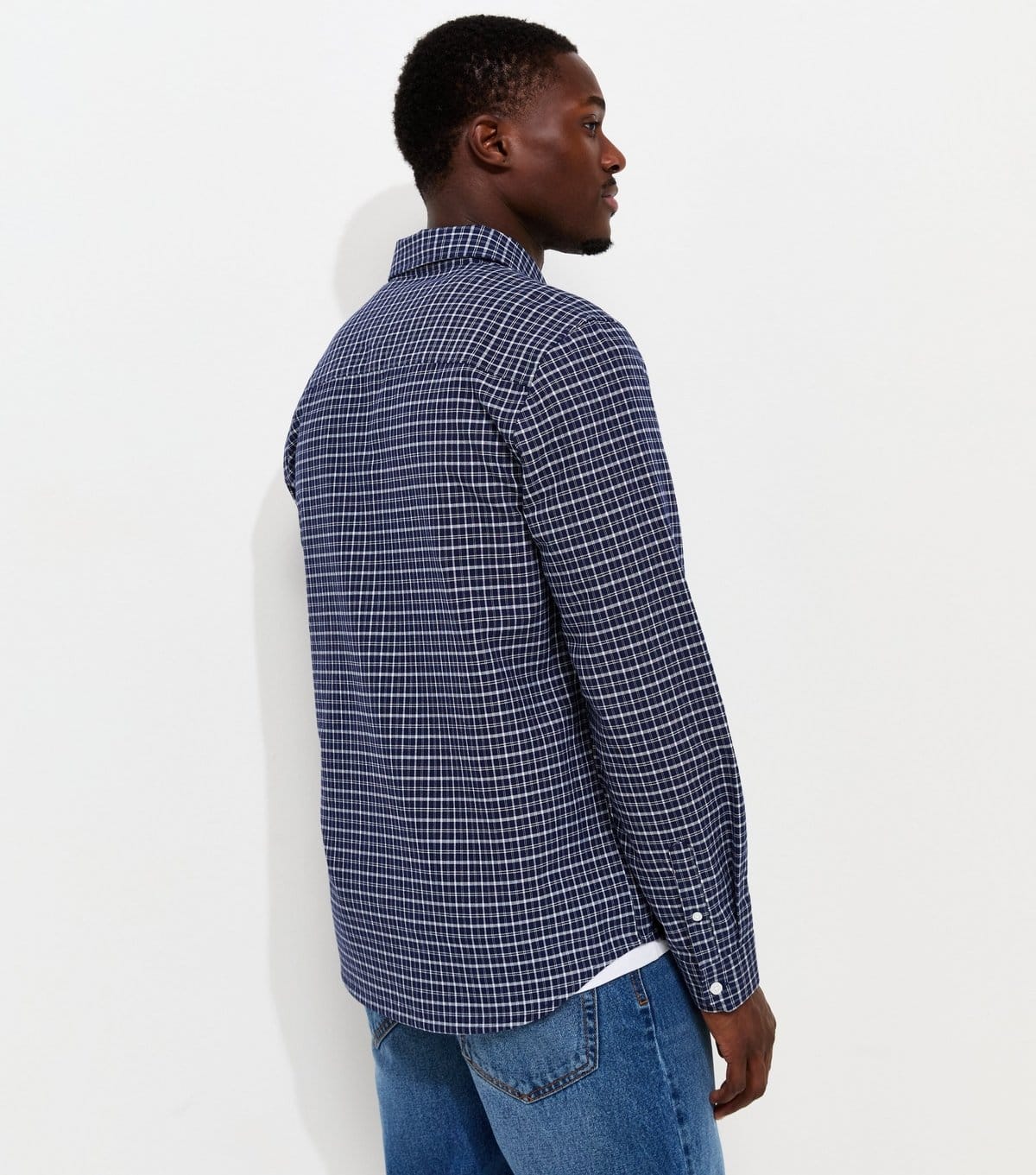 New Look Men's Blue Cotton Regular Fit Long Sleeve Checked Shirt New Look - 4
