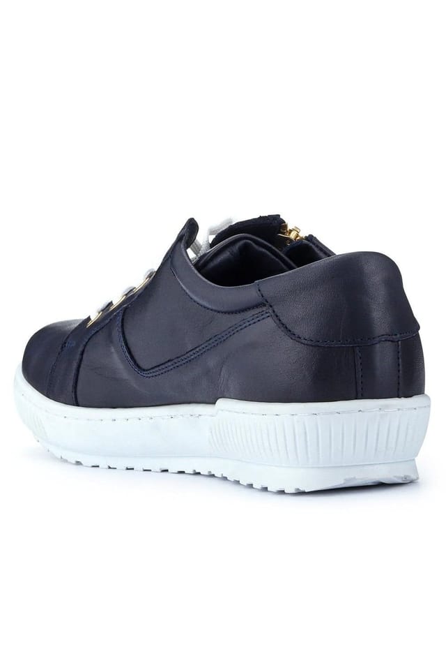 Jones Bootmaker Jones Bootmaker Women's Padova Wide-Fit Leather Trainers in Navy - 3