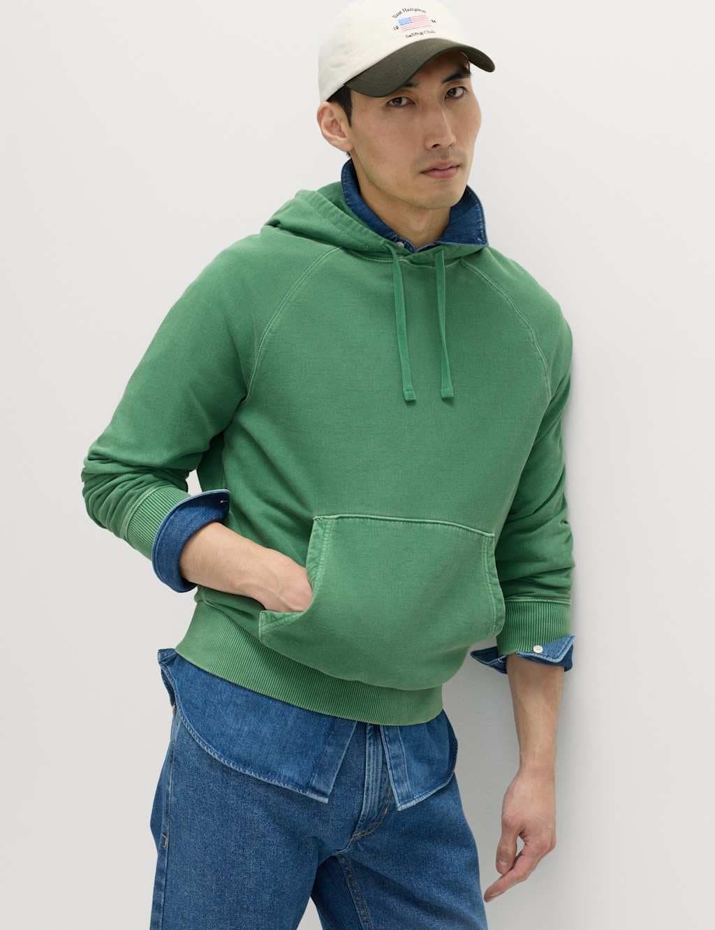 Marks & Spencer M&S Pure Cotton Garment Dyed Hoodie Emerald