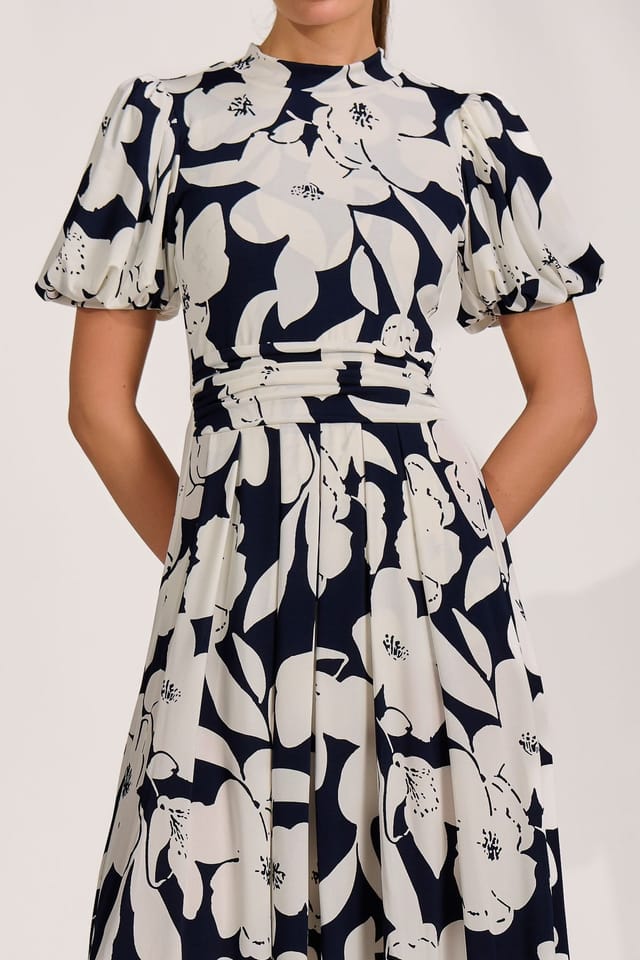 Jolie Moi Jolie Moi Women's Turtle Neck Puff Sleeve Jersey Midi Dress - 3