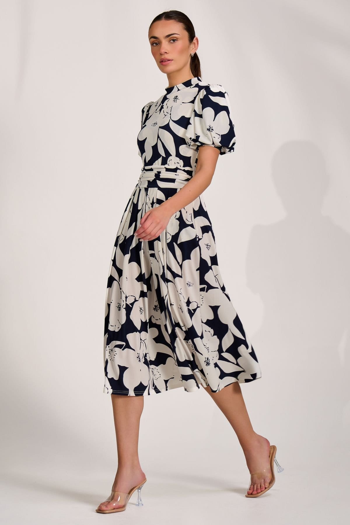 Jolie Moi Jolie Moi Women's Turtle Neck Puff Sleeve Jersey Midi Dress - 4