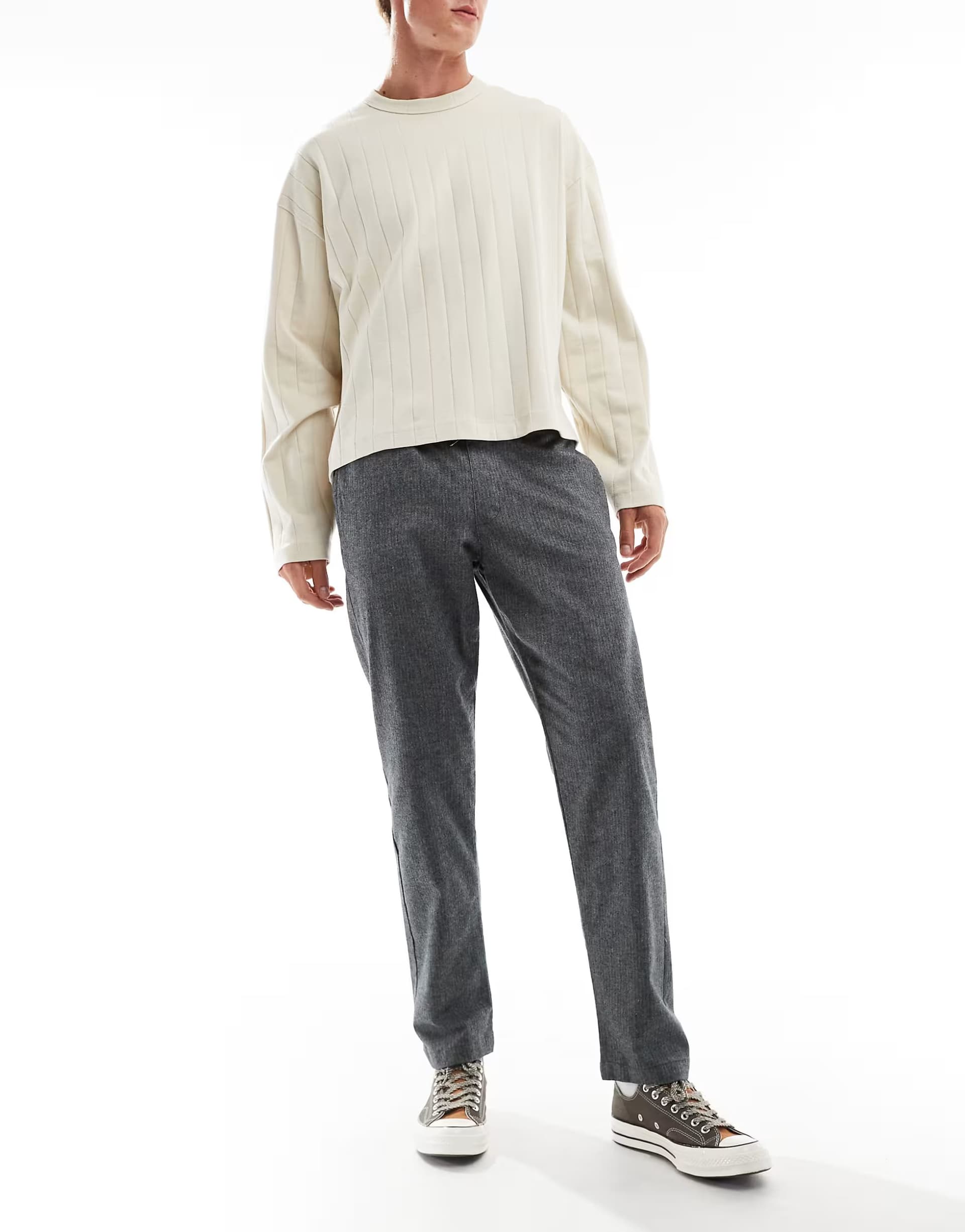 ASOS Jack & Jones tapered fit smart trouser with drawstring waist in grey marl