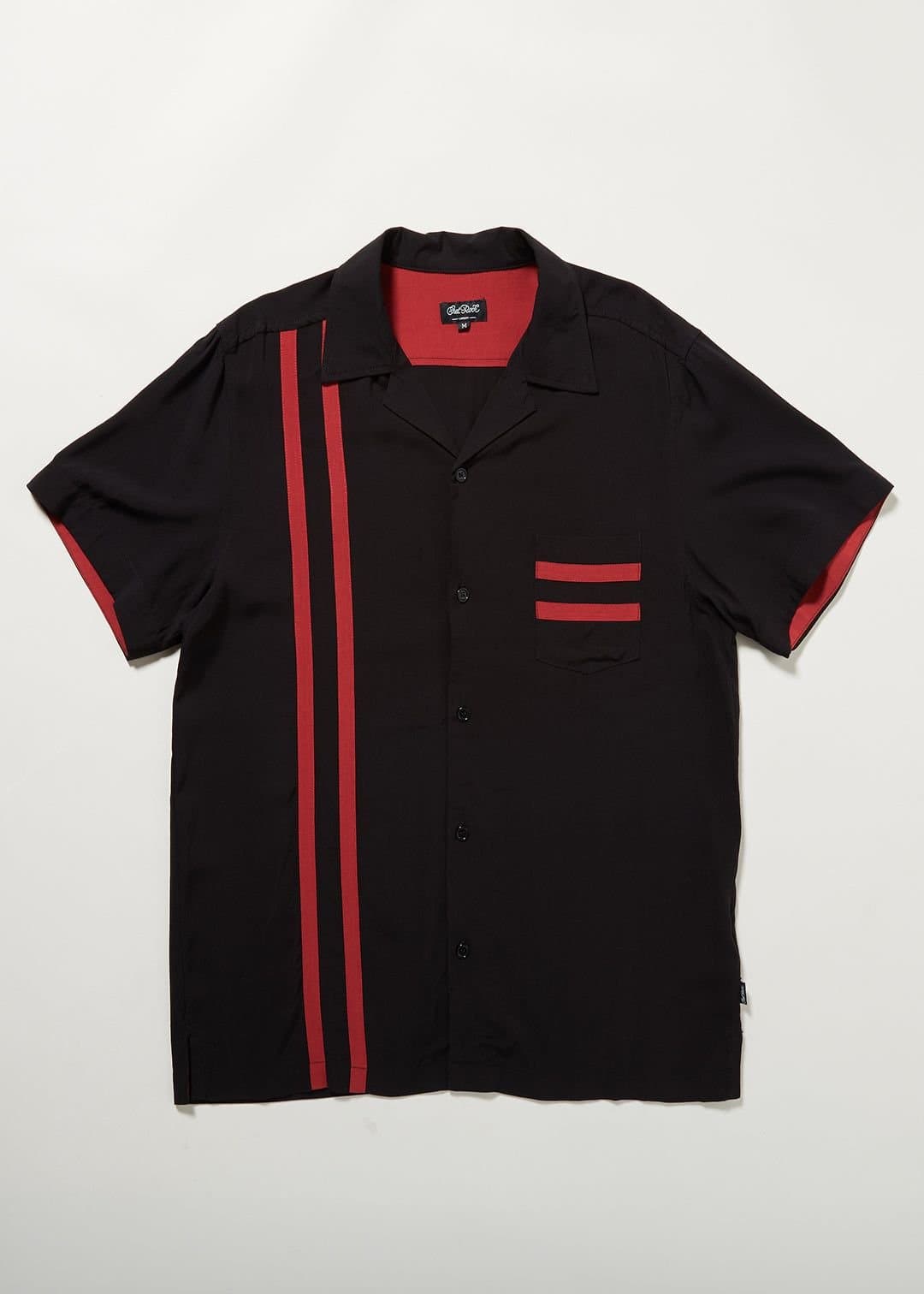 Chet Rock Chet Rock Men's Black Lucky Stripe Rockabilly Bowling Shirt Short Sleeve